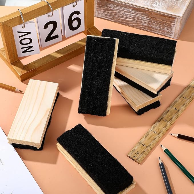 Fumete 108 Pcs Felt Chalkboard Erasers Bulk Back to School Classroom Supplies Wooden Chalk Eraser for Chalkboard Cleaner Duster for Markers White Black Boards Paint School Students Teachers