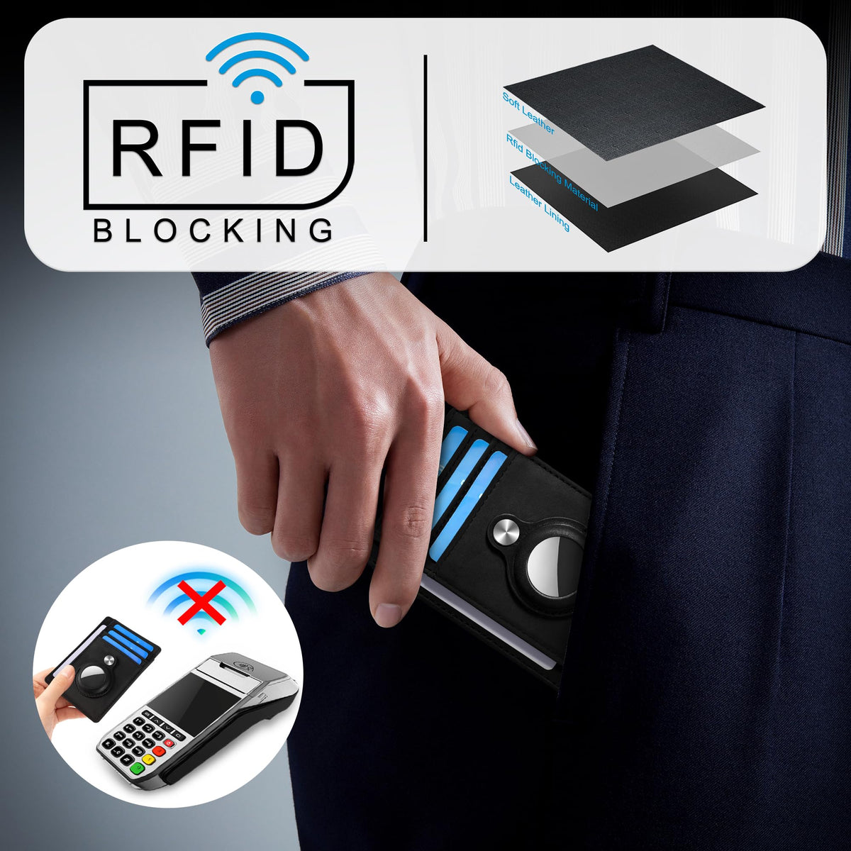 Hawanik Slim Minimalist Front Pocket Air Tag Wallet, RFID Blocking Card Holder Wallet with Airtag Holder