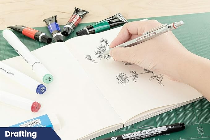 Pacific Arc Chromagraph Metal Mechanical Pencil .3 mm Silver Barrel Mechanical Pencil with Built In Lead Pencil Grade Indicator, Lead Pencil Holder for Drafting, Sketching, and Drawing