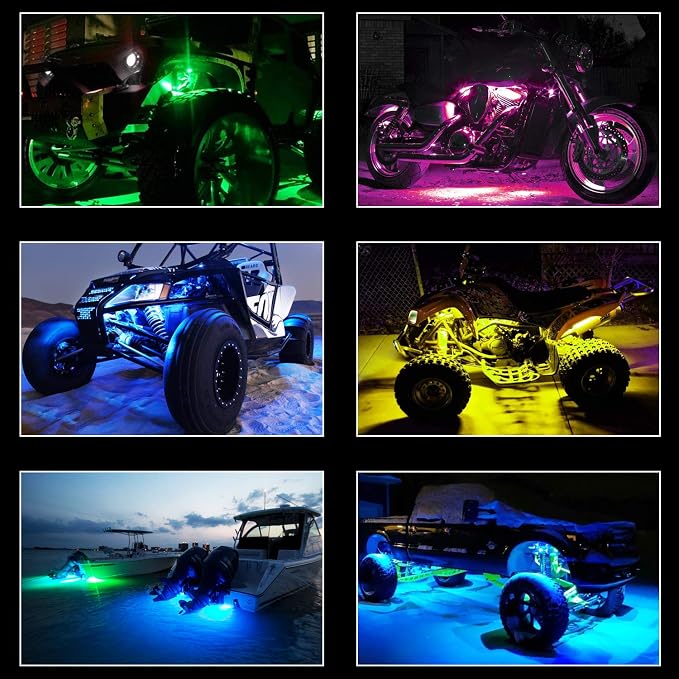 OFFROADTOWN RGB LED Rock Lights Kit 8 pods Underglow Multicolor Neon Light Pod with Bluetooth App Control IP68 Exterior Wheel Well Light for Pickup Tundra Dodge GMC UTV Truck