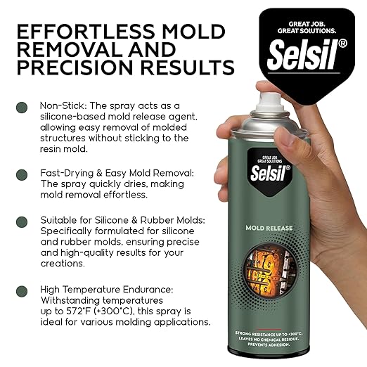 SELSIL Silicone Mold Release Aerosol Spray (13.5 fl oz) Professional Resin Mold Releaser, Non-Stick, Fast-Drying & Easy Mold Removal, (Pack of 1)