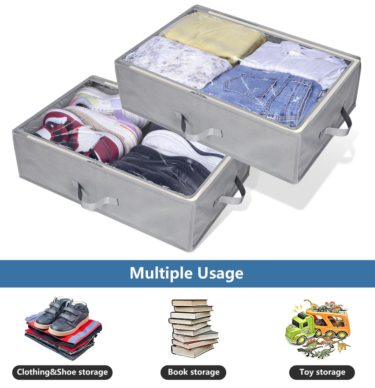 AOODA Large Hat Storage Box for Baseball Caps, Holds Up to 50 Caps Wide Hat Organizer for Closet with Cardboard, Under Bed Snapback Holder, Grey