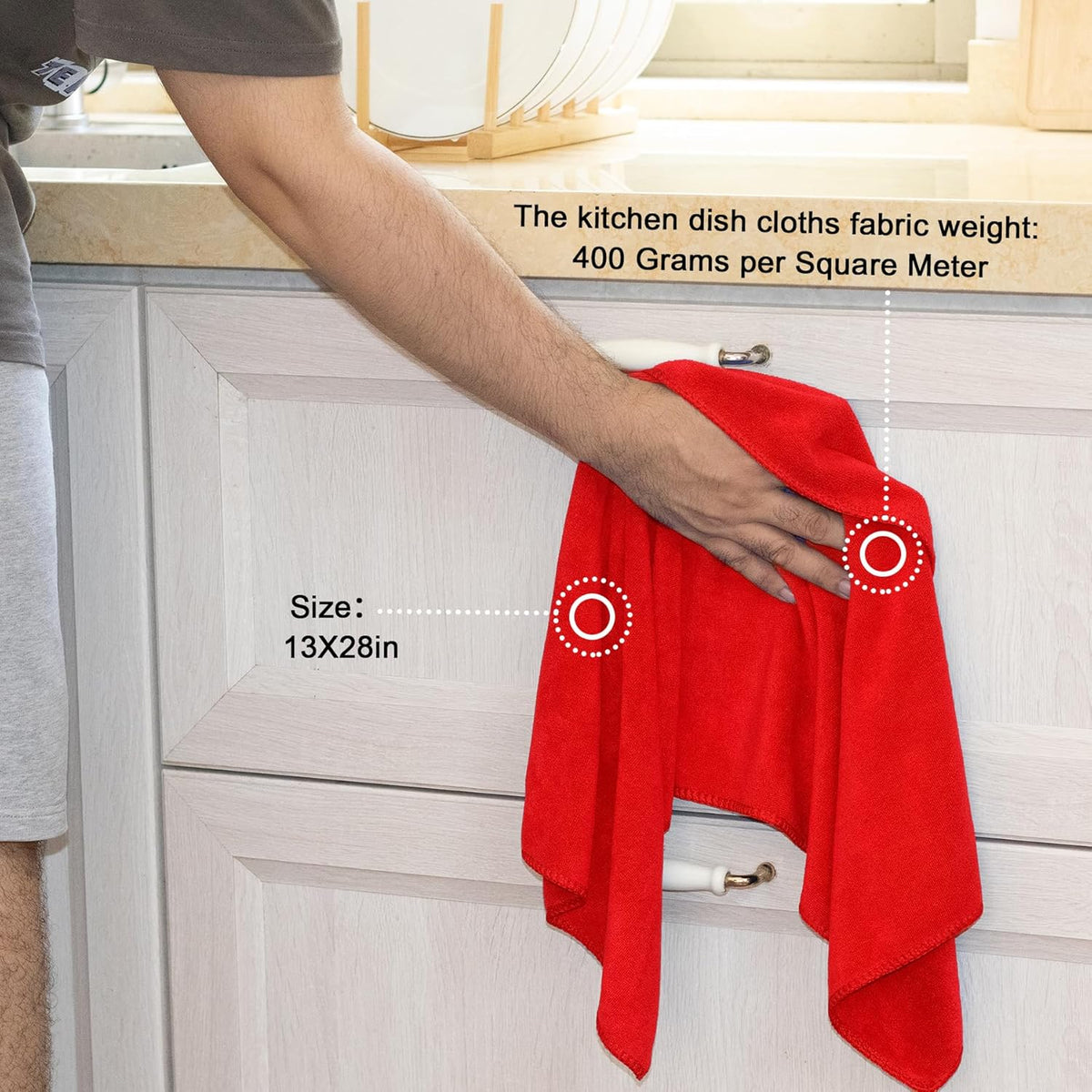 kimteny 13x28 Inches Kitchen Cloth Dish Towels, 400 GSM Premium Dishcloths, Super Absorbent Coral Velvet Microfiber Cleaning Cloths, Fast Drying Rags for Washing Dishes (8 Pack, Red)