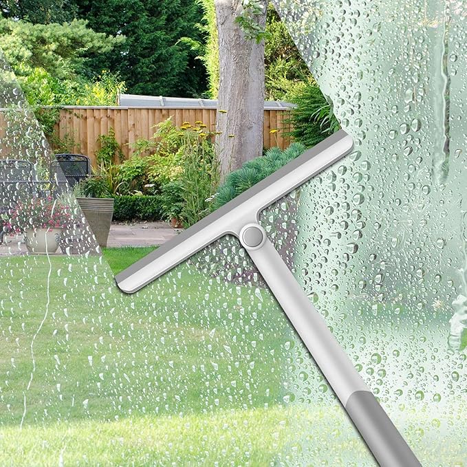WONDAY Shower Squeegee for Glass Doors Tile and Walls 2 Pack Squiggy Bathroom Windows with 360° Rotation Rubber Blade (Bluegrey)