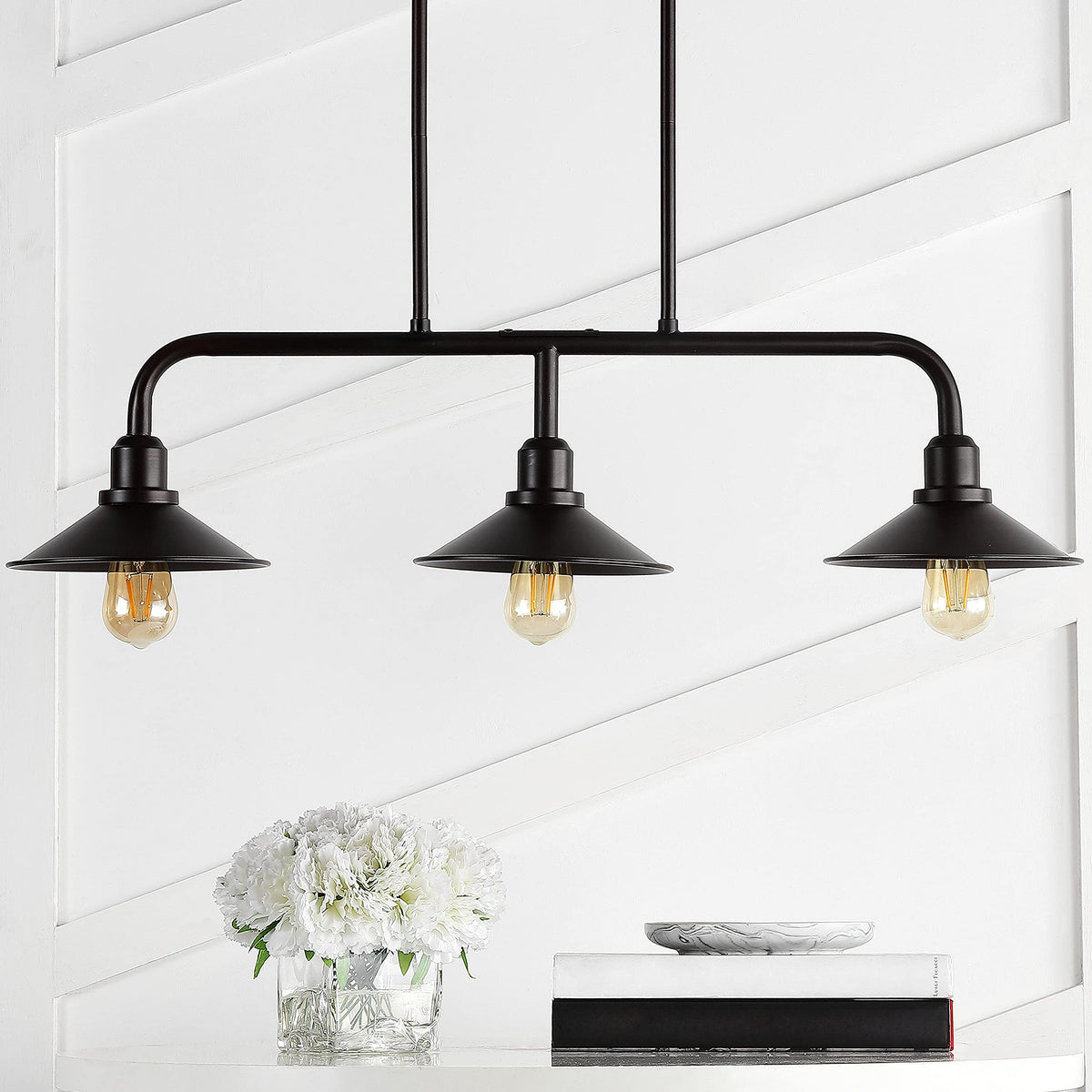 JONATHAN Y 34.25" Oil Rubbed Bronze 3-Light Pendant for Kitchen Island, Modern Farmhouse Industrial Metal Ceiling Light with LED Bulbs, Iron Shade (JYL1113A)