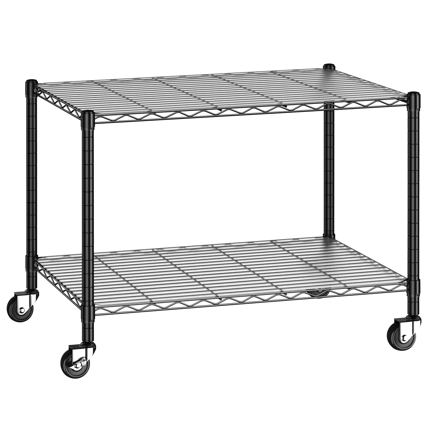 2-Tier Wire Shelving with Wheels,Storage Shelves with Gaskets,Height Adjustable Metal Shelving Unit Shelf Organizer for Living Room,Garage,Kitchen,Office,Laundry,Pantry,18"D x 36"W x 25"H,Black