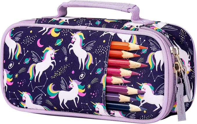 Choco Mocha Unicorn Pencil Case for Girls, Soft Pencil Case Kids Pencils Pouch for Kindergarten Girls, Purple
