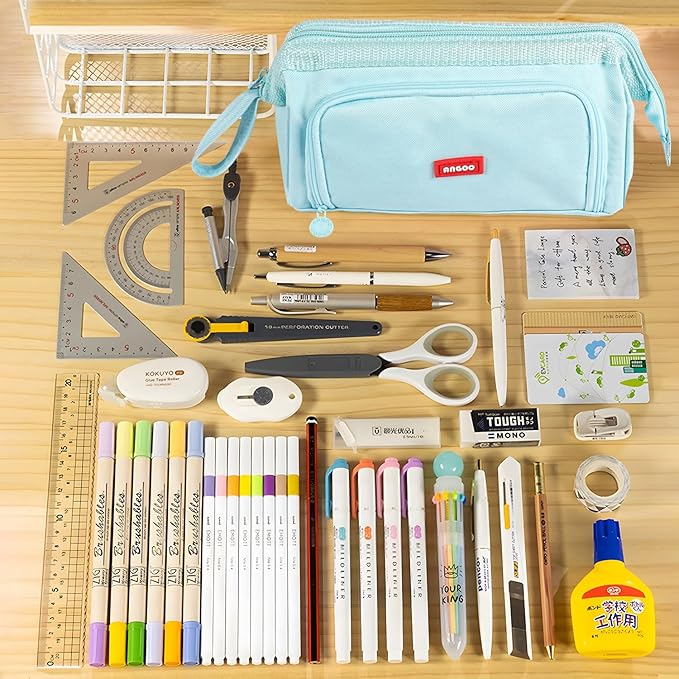Pencil Case Pouch Large Capacity with Compartments, Pencil Case Pouch Bag with Zipper Handle for Teen Girls Boys Adults Women Men, Portable Pen Bag Stationery Organizer for Office School Travel, Blue