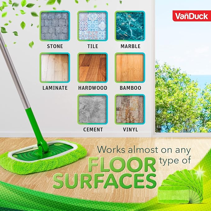 VanDuck Reusable Mop Pads Compatible with Swiffer Sweeper (6-Pack) - Washable Microfiber Mop Pads for Wet & Dry Use - All Purpose Floor Mopping and Cleaning Product