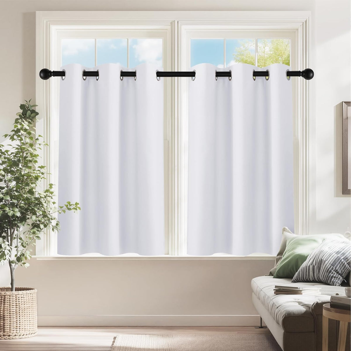 PONY DANCE Pure White Room Darkening Small Curtains, Short Drapes for Bathroom Kitchen, Thermal Insulating Privacy Mini Camper Curtains for Kids Bunk Windows(2 Panels, W 29 x L 24 inches)