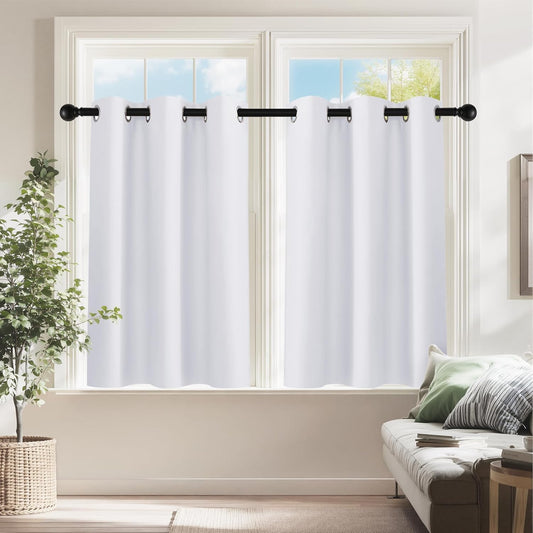 PONY DANCE Pure White Room Darkening Small Curtains, Short Drapes for Bathroom Kitchen, Thermal Insulating Privacy Mini Camper Curtains for Kids Bunk Windows(2 Panels, W 29 x L 24 inches)