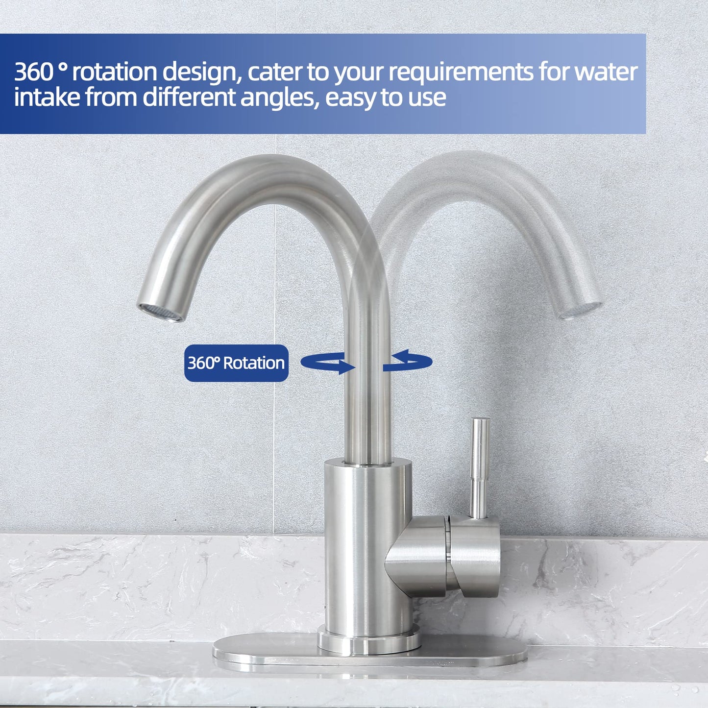 Kohonby Brushed Nickel Bathroom Sink Faucet - Single Hole, Modern Single Handle Commercial Stainless Steel Bar Faucet with Drain