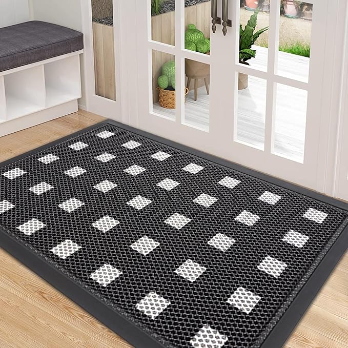 Extra Large Front Door Mat 48"x31" Heavy-Duty Waterproof Runner,Non-Slip Outdoor Rug for Entrance,Rubber Double Doormat Outside for All Weather,Black and White