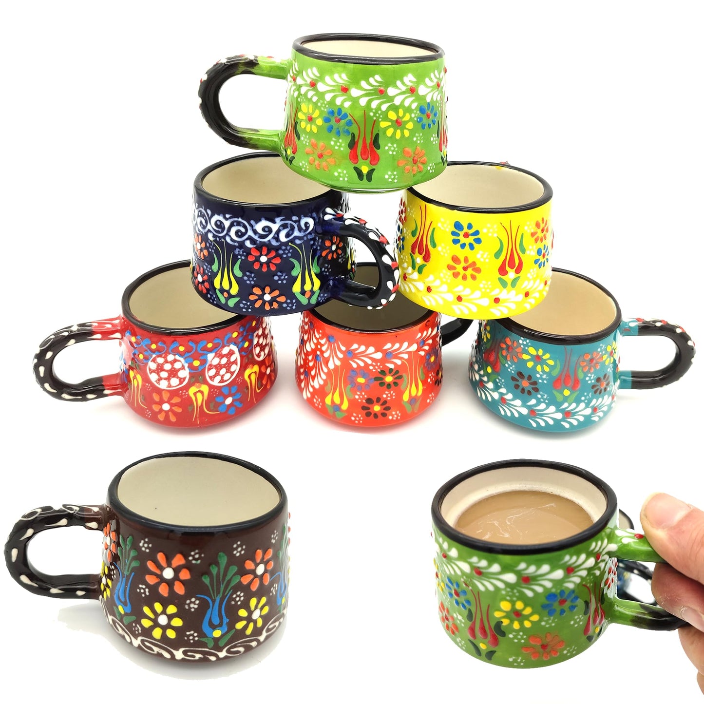 giftupstore Coffee Mug Cups Ceramic Handmade 6 Oz Coffee Mug Set for Espresso Cups, Multi Color Tile Coffee Cup Set for Tea, Cappuccino, Latte 180 Ml (set of 4)