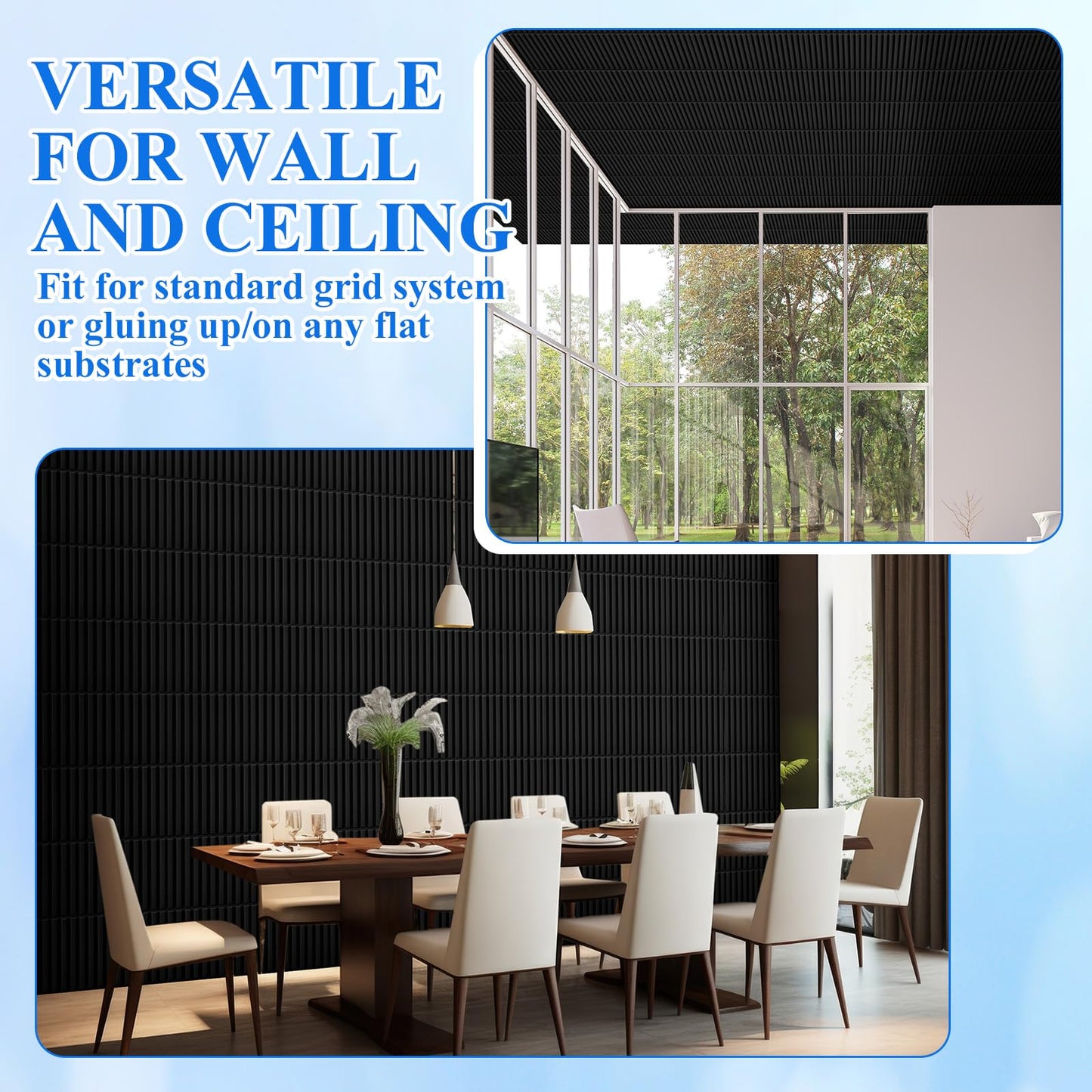 Nuanchu 32 Pcs 3D Wall Panels for Interior Wall Decor, 12''x12'' Fluted Textured Black Accent Tiles Waterproof Paintable for Living Room TV Background Bedroom Bathroom Gaming Room, 58 Sq. ft Coverage
