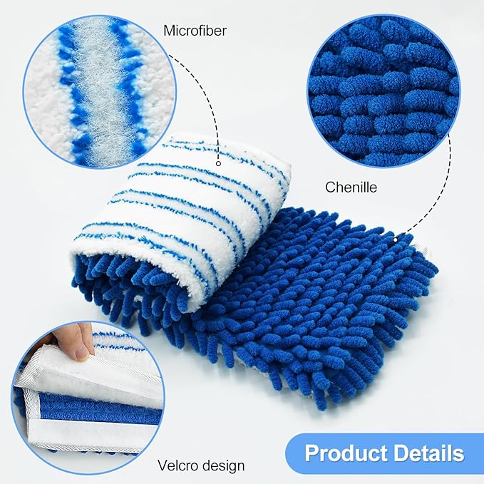 3 Pack Mop Heads Replacements for Ocedar Dual-Action Microfiber Flip Mop, Double Sided Mop Replace Head Mop Refills with Microfiber & Chenille for Dry Wet Use, Reusable, Machine Washable