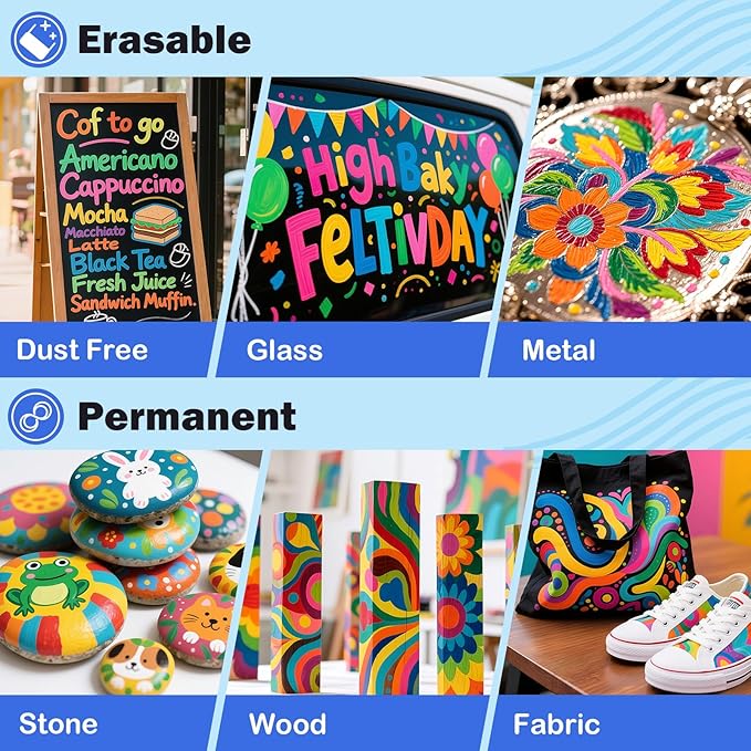 46 Pack Liquid Chalk Markers for Blackboard, Dry Erase Markers Pens for Chalkboard Calendar Window Car Glass, 6mm Reversible Tip, Dust-Free Chalk Pens for School Kids Bistro Businesses Restaurants