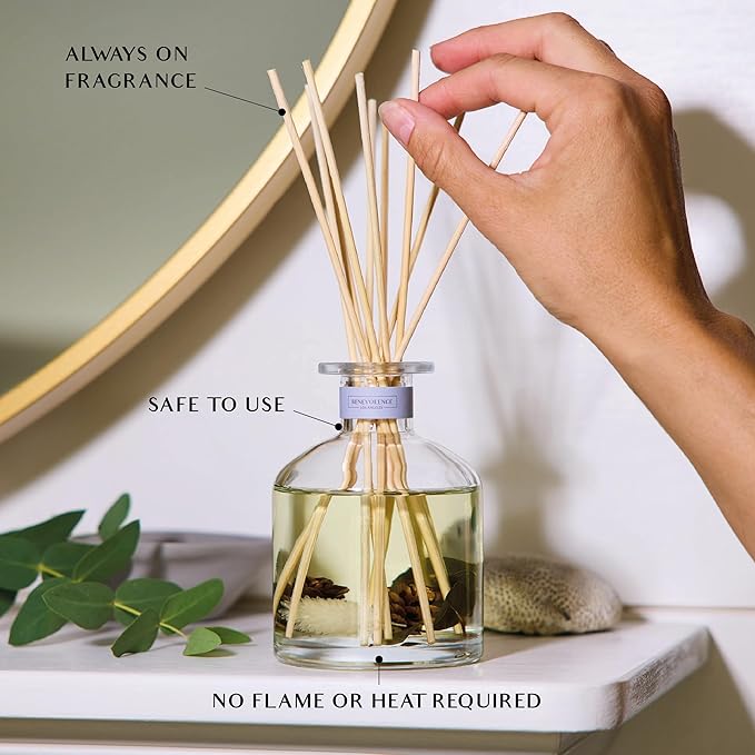 Benevolence LA Pacific Driftwood Reed Diffuser | Eucalyptus, Fig & Sandalwood | Home Fragrance Diffuser for Bathroom | Long-Lasting Scent Sticks | Sun-Kissed Collection