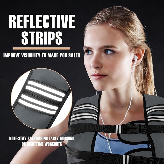 NATURELUX Weighted Vest Men or Women - 5/10/15/20/25/30lbs Weights with Reflective Stripe, Weighted Vest for Workout Equipment for Strength Training Running - Walking Weight Loss