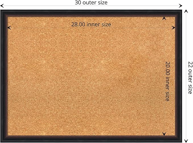 Amanti Art Natural Cork Board for Wall, 22x30 Vision Board with Black Wood Frame, Medium Corkboard Office Decor for Home Organization, Casual Corkboard Pinboard to display items for home organization