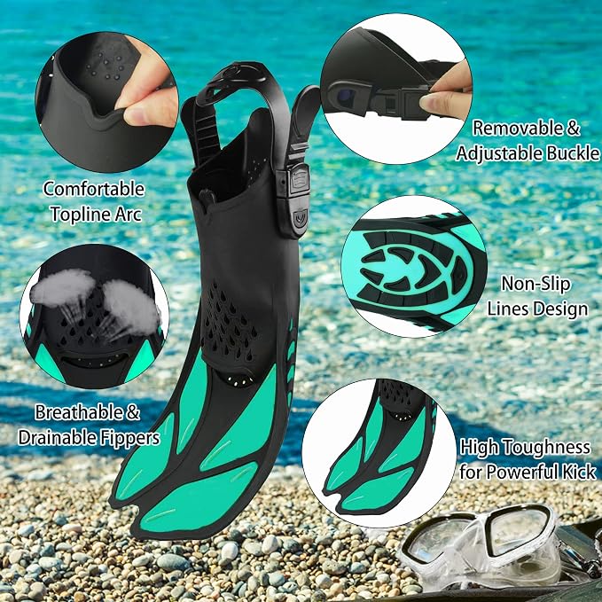 Snorkeling Gear for Adults with Fins Scuba Diving Gear Adult Professional Travel Snorkel Sets with Flippers,Anti-Fog Anti-Leak Diving Mask
