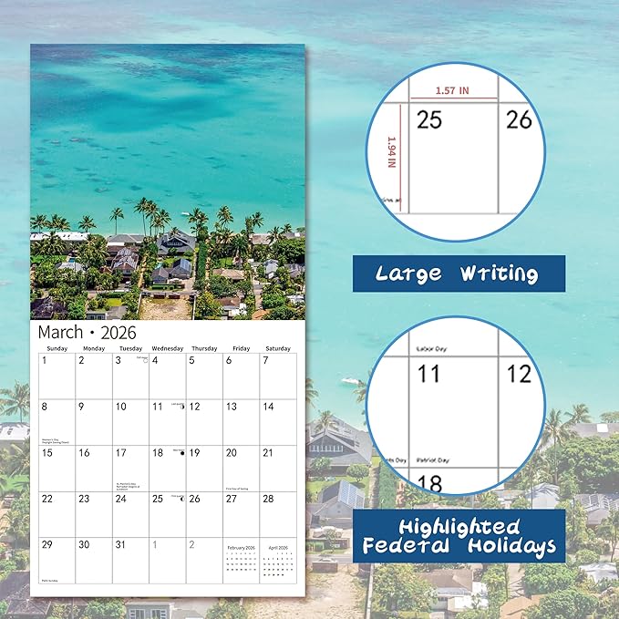 2026 Wall Calendar,Calendar 2026, July 2025 - December 2026, Wall Calendar Wild & Scenic Hawaii, 12" x 24" Opened,Full Page Months Thick & Sturdy Paper for Calendar Organizing & Planning