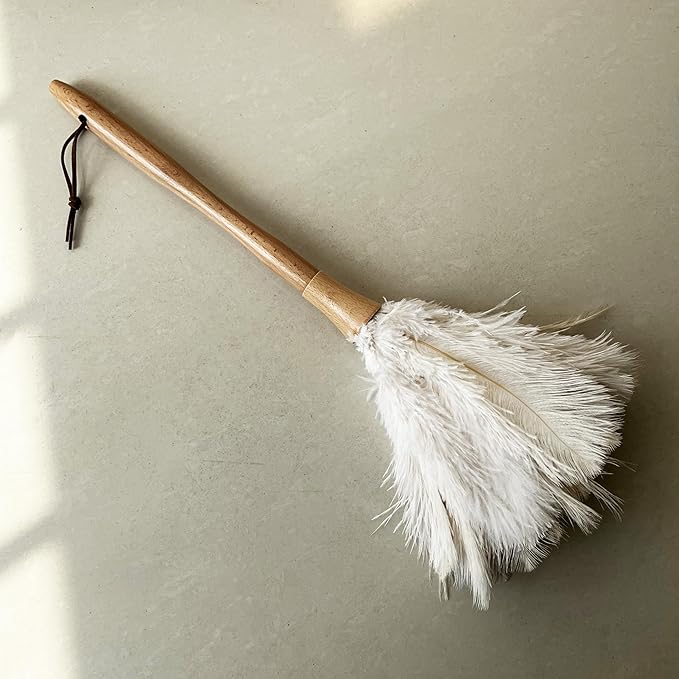 Feather Duster 15.7 Inch - Made of Ostrich Feathers for Cleaning Home (Off White)