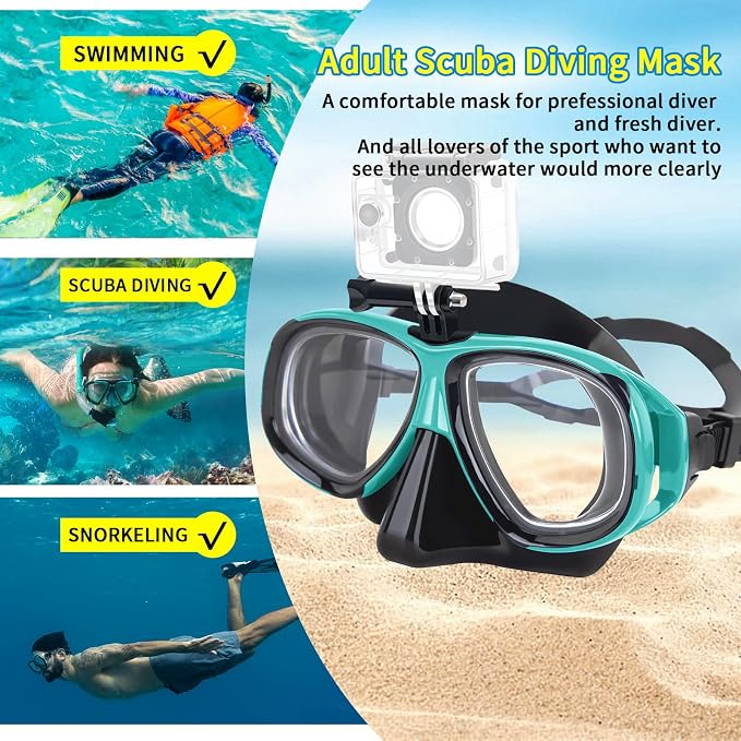 Snorkeling Gear for Adults Youth, Nearsighted Anti-Fog Diving Mask & Silicone Dry Snorkel for Scuba Diving Spearfishing Freediving