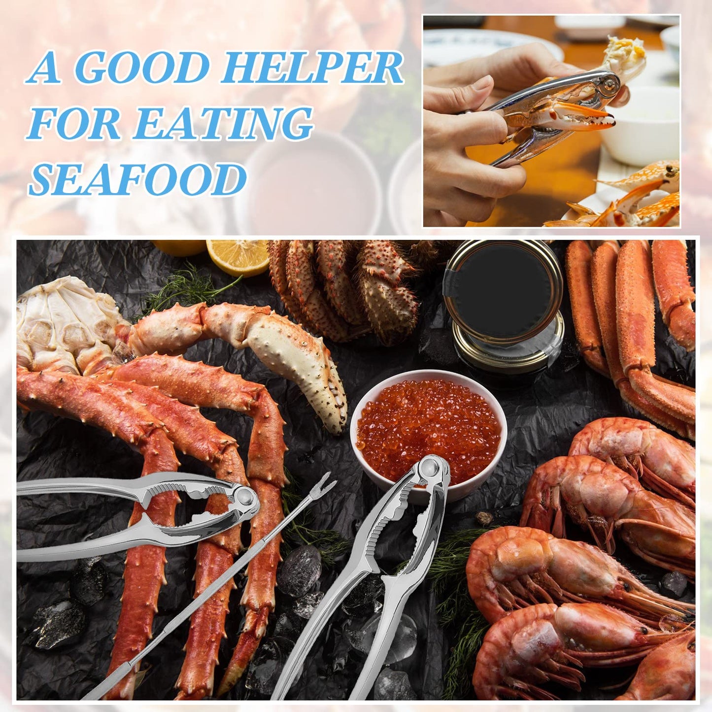 Zhehao Lobster Crackers and Picks Set Seafood Party Dinner Supplies Stainless Steel Crab Leg Tool with Seafood Fork and Bag Heavy Duty Nut Cracker Set Opener Shellfish for Kitchen Restaurant(101 Pcs)