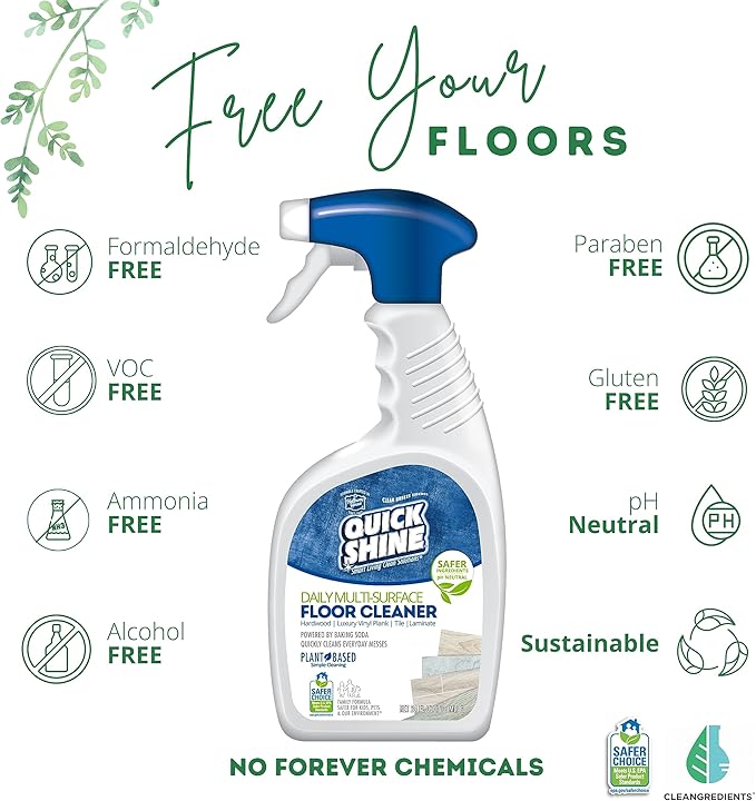 Quick Shine Multi Surface Floor Cleaner Daily Care 24oz | Plant-Based, Ready to Use, Dirt Dissolving, Streak Free, No Rinse | Use on Hardwood, Laminate, Luxury Vinyl Plank, Tile & Stone | Safer Choice