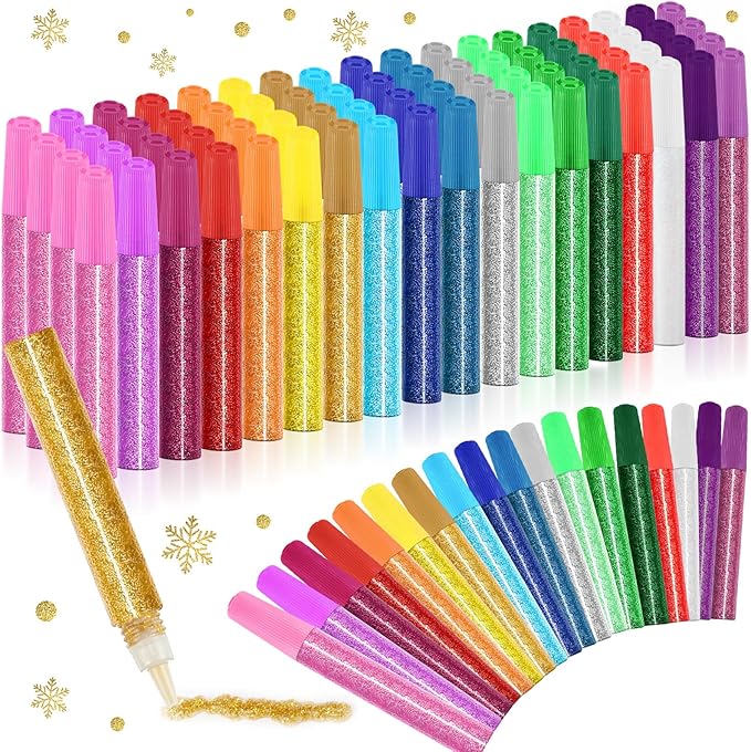 72 Pcs Glitter Glue Pens Bulk 18 Colors Crafts Pens Stick Glitter Glue for Crafts School Gifts Supplies for DIY Arts, Projects Scrapbooking, Cards(6 ml)