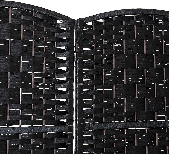 HOMCOM Room Divider 4 Panels Folding Privacy Screen 6FT Tall Portable Wicker Weave Partition Wall Divider for Bedroom Home Office, Black