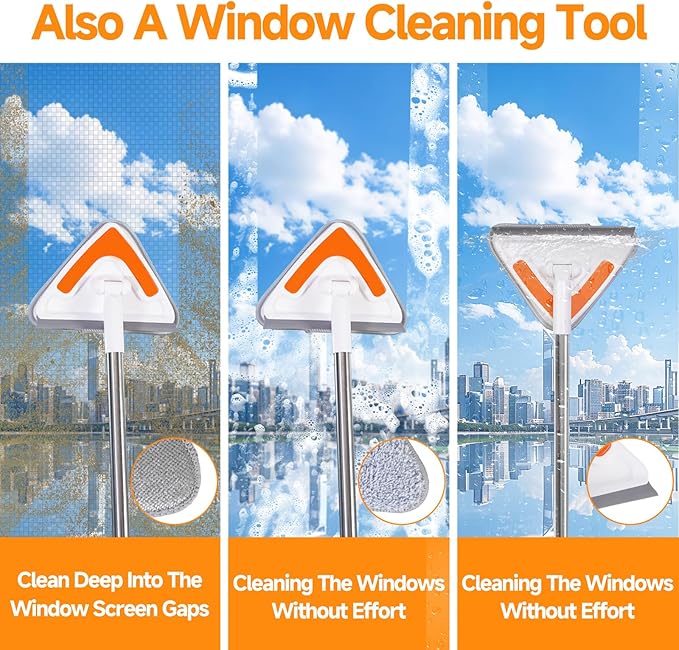Wall Mop Cleaner with Long Handle,94” Multipurpose Wall Duster,Ceiling Mop,Window Mesh Screen Cleaner with Squeegee,Wall Cleaner Mops with 6 Replacement Pads for Painted Walls,Floor,Baseboard,Glasses