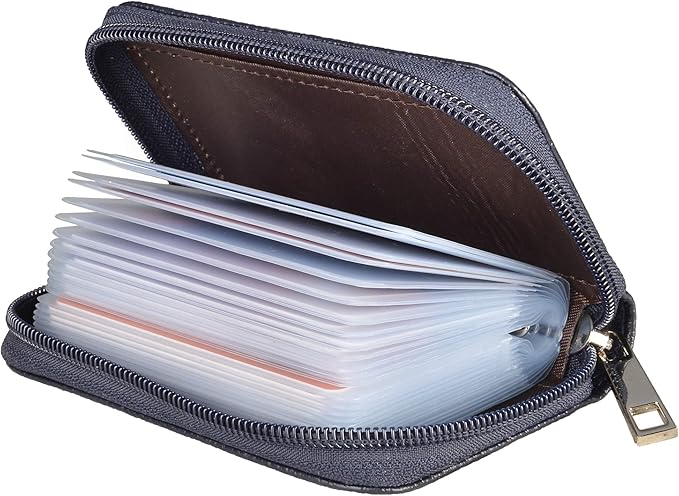 Easyoulife Genuine Leather Credit Card Holder Zipper Wallet With 26 Card Slots