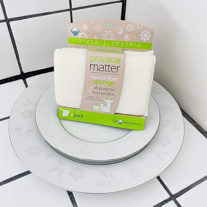 Practical Matter Kitchen Sponge, Organic Cotton Fiber All-Purpose Dish Sponges for Washing Dishes and Cleaning All Surfaces, Durable Non Scratch Scrub, 6 Count Value Pack