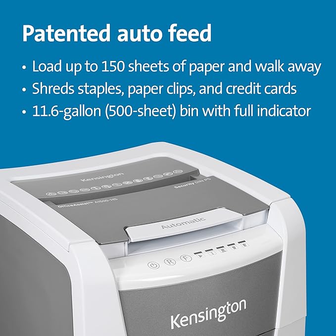 Kensington Shredder - New OfficeAssist 150-Sheet Auto-Feed Micro Cut Anti-Jam Paper and Credit Card Home Office Shredder with 11.6 gallons Pullout Wastebasket (K52050AM)