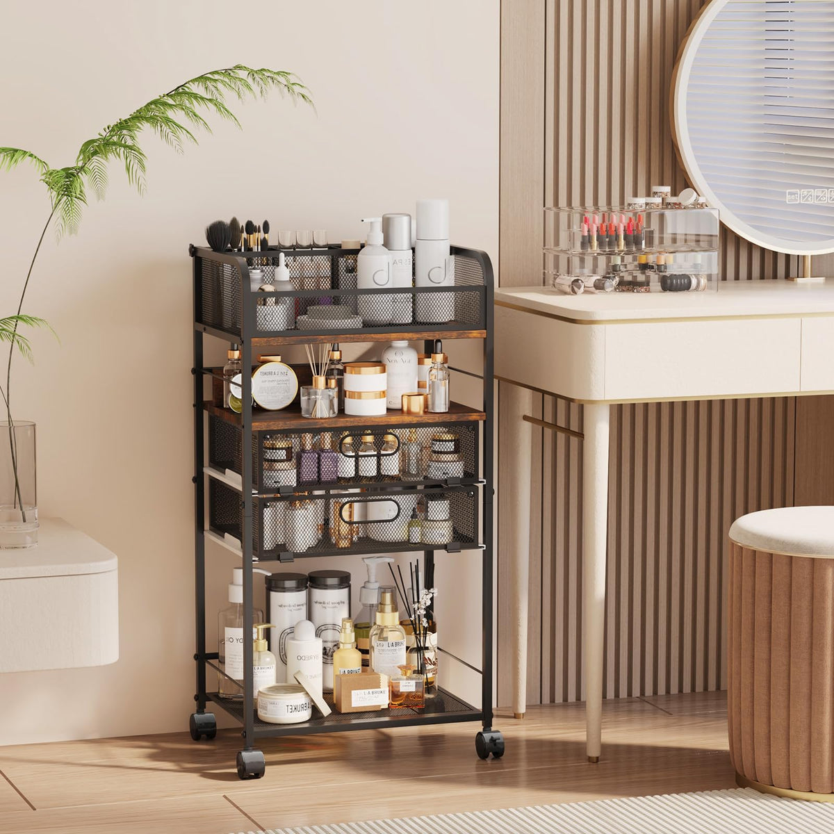 Homsorout Art cart, 5 Tier Rolling Cart - Utility Cart with Storage Drawer and Wheels, Versatile Art & Craft Organizer for Home, Office, or Studio Ideal for Storing Brushes, Paints