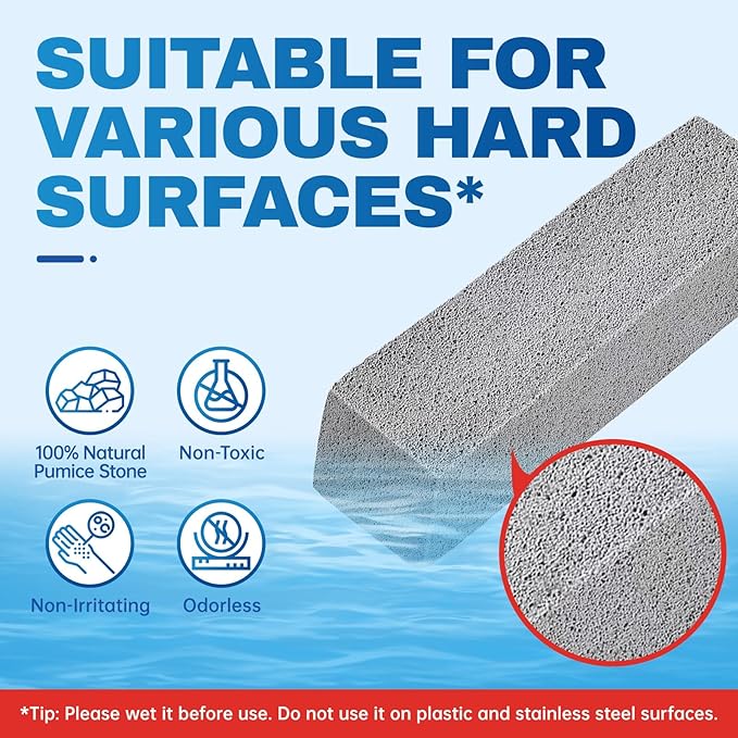 Vacplus Toilet Brush - Toilet Bowl Cleaners with Extra Long Handle, 100% Pumice Stone for Toilet Cleaning, Remove Limescale, Rust, Cleaning Supplies for Toilet, Pool, Bathroom, Sink, 2 Pack