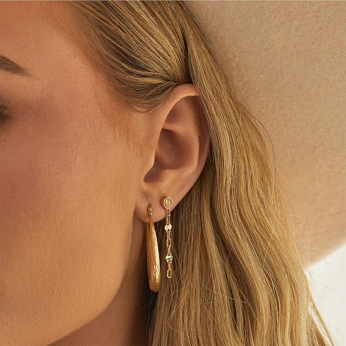 EXGOX Sterling Silver Hoop Earrings - Hypoallergenic, Lightweight, Chunky, 14K Real Gold Plated, Big Large Hoops for Women