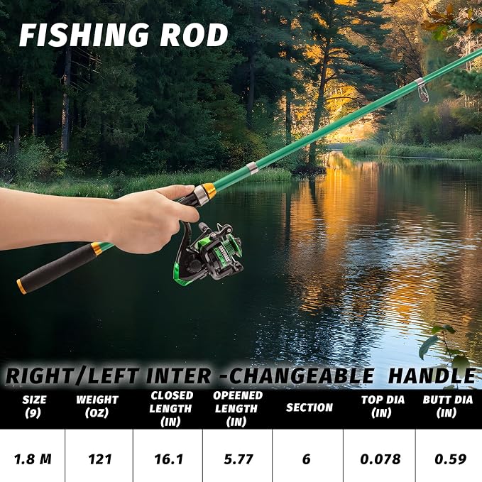 I00000 Fishing Rod and Reel Combos with Fiberglass Telescopic Fishing Pole - Spinning Reel Fishing Carrier Bag, Freshwater and Saltwater Fishing Rod Kit,Travel Fishing Kit for Bass Trout