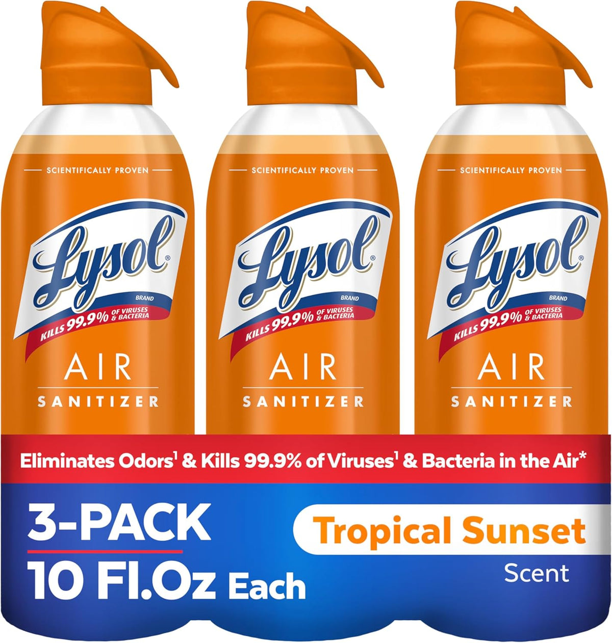 Lysol Air Sanitizer Spray with Odor Eliminator for Home & Office, Sanitizing Spray, Air Freshener Alternative, Tropical Sunset Scent, 10 oz (Pack of 3)