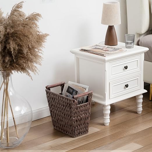 GRANNY SAYS Woven Trash Basket, Brown Wastepaper Basket with Handles, Wicker Bathroom Trash Can for Dorm Laundry Room, 2-Pack, 13" x 7 ½" x 12 ½"