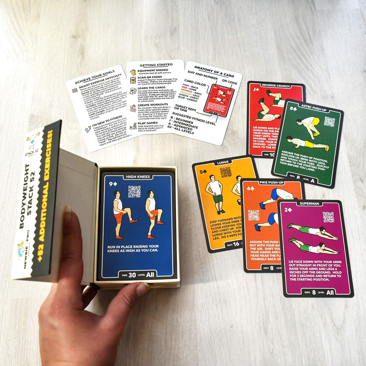 Stack 52 Bodyweight Exercise Cards: Workout Playing Card Game. Designed by a Military Fitness Expert. Video Instructions Included. No Equipment Needed. Burn Fat Build Muscle. (Bodyweight Mega Pack)
