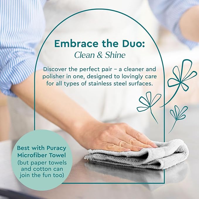 Puracy Stainless Steel Cleaner, Natural Stainless Steel Sink Cleaner, Stainless Steel Cleaner for Appliances, Sink Cleaner and Polish Kitchen Cleaner, Stainless Steel Refrigerator Spray (Lavender)