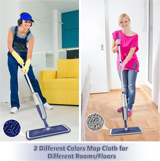 Wet Dust Mops for Hardwood Floor Cleaning - MEXERRIS Microfiber Spray Mops with 4X Reusable Washable Pads 2X Bottles Wood Floor Mops with Spray Home Commercial Use for Hardwood Laminate Tiles Floors