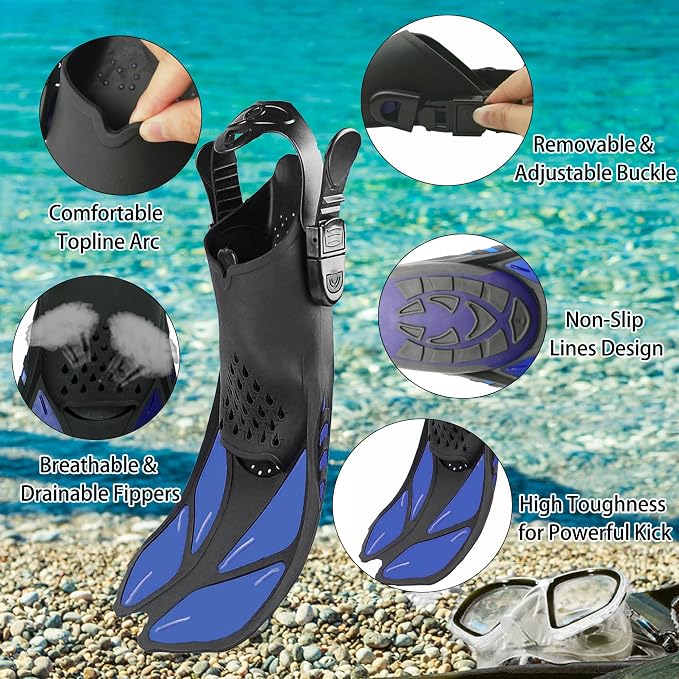 Snorkeling Gear for Adults with Fins Scuba Diving Gear Adult Professional Travel Snorkel Sets with Flippers,Anti-Fog Anti-Leak Diving Mask