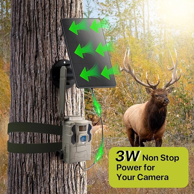LIYVZ Trail Camera Solar Panel with Bulit-in 5000mAh Battery 2 Pack, 3W Solar Panel for Trail Camera IP66 Waterproof Multi Interfaces with USB-C & DC 6V/9V/12V Output, 360° Adjustable