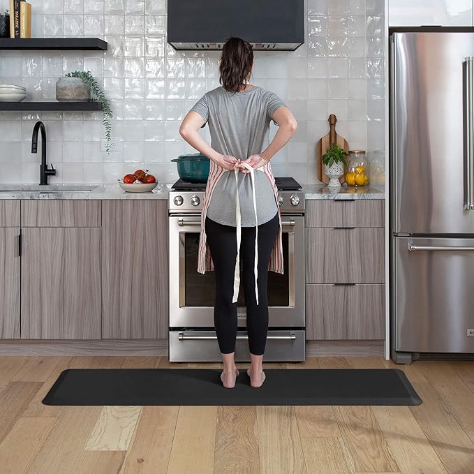 NewLife by GelPro Anti-Fatigue Nonslip 1/2" Thick Hard Floor Utility Mat for Garage, Patio and Kitchen, 20" x 72", Leather Grain Black