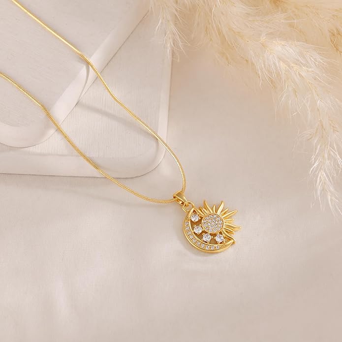 CHESKY Layered Necklaces for Women Trendy, Dainty 14k Gold Plated Pendant Necklace Layering Necklace for Women Non Tarnish Hypoallergenic Sun Gold Necklace Stack Gold Jewelry for Women Gifts