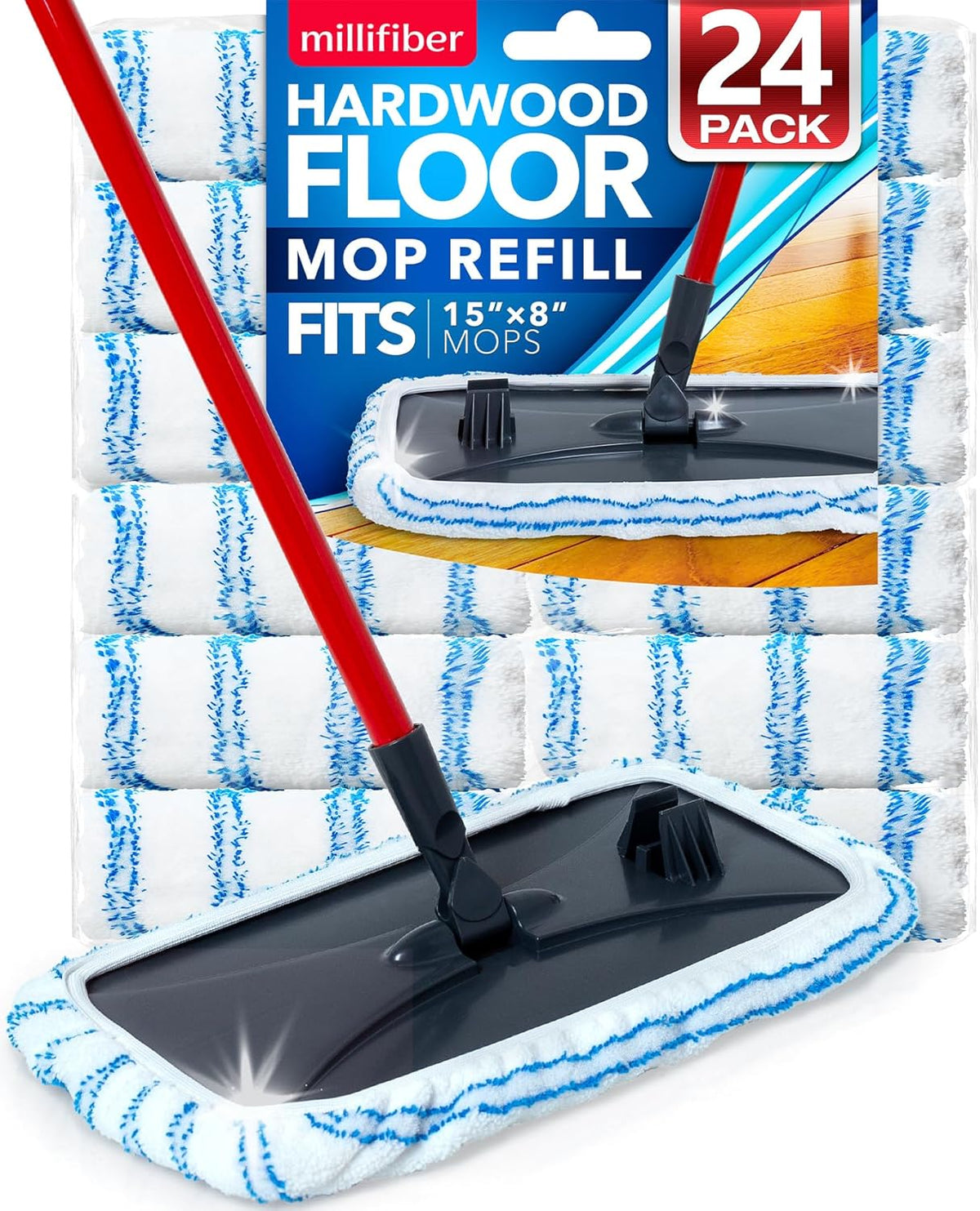 Microfiber Mop Refills 15x8 Inches, 24-Pack (Mop is Not Included)